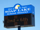 custom shaped electronic sign with flat lexan faces and electronic message center - Soap Lake, WA